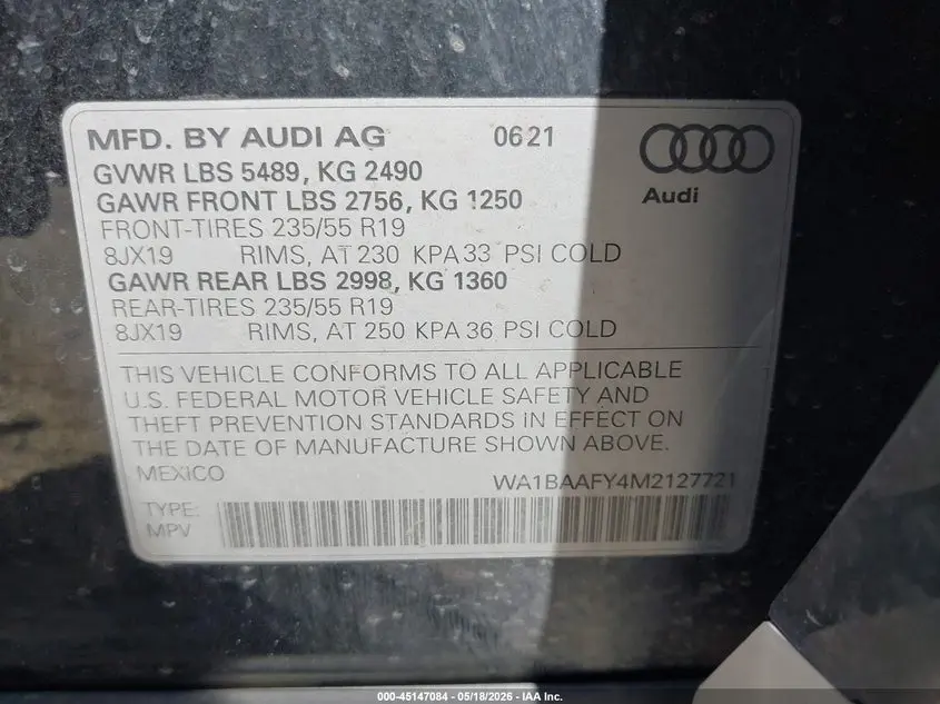 2021 AUDI Q5 PREMIUM PLUS 45 TFSI QUATTRO S TRONIC