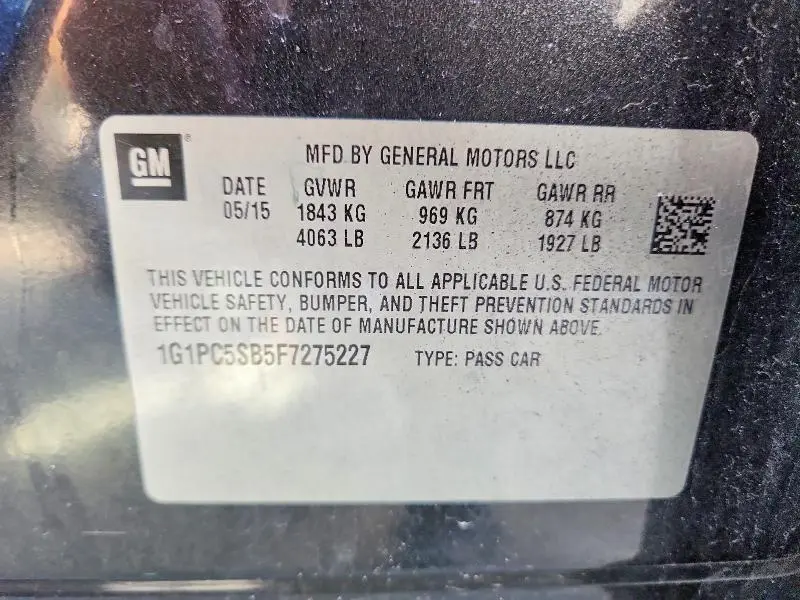 2015 CHEVROLET CRUZE LT  