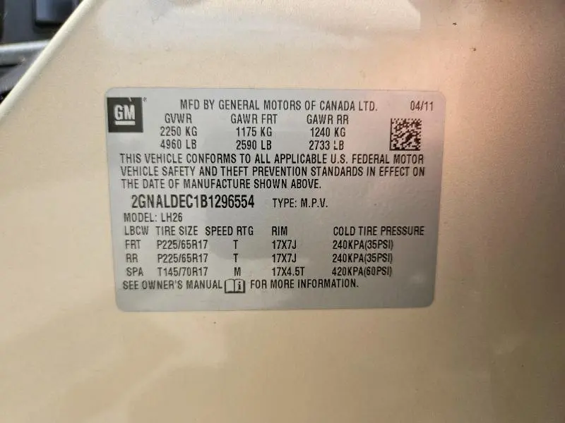 2011 CHEVROLET EQUINOX LT  