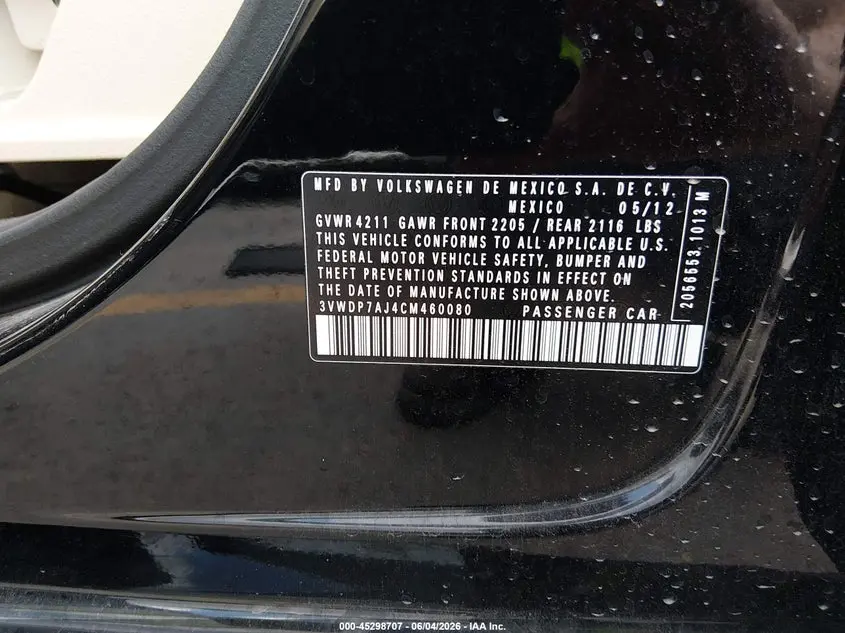 2012 VOLKSWAGEN JETTA 2.5L SE