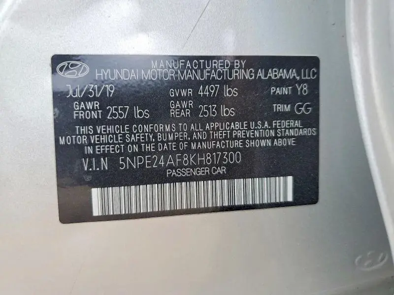 2019 HYUNDAI SONATA SE  