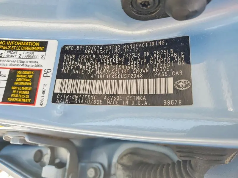 2012 TOYOTA CAMRY LE  