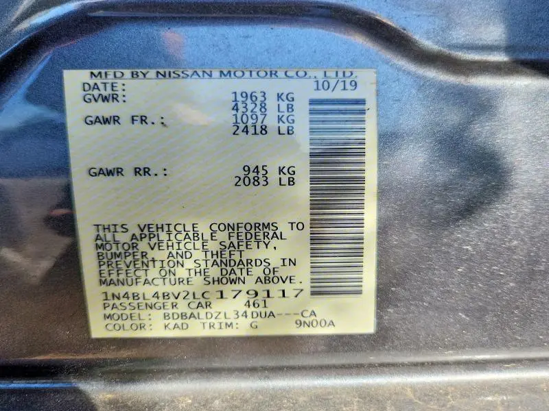 2020 NISSAN ALTIMA S  