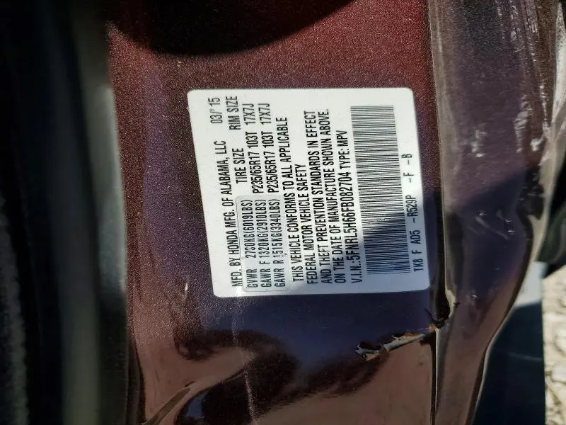 2015 HONDA ODYSSEY EXL  