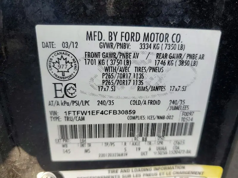 2012 FORD F150 SUPERCREW  