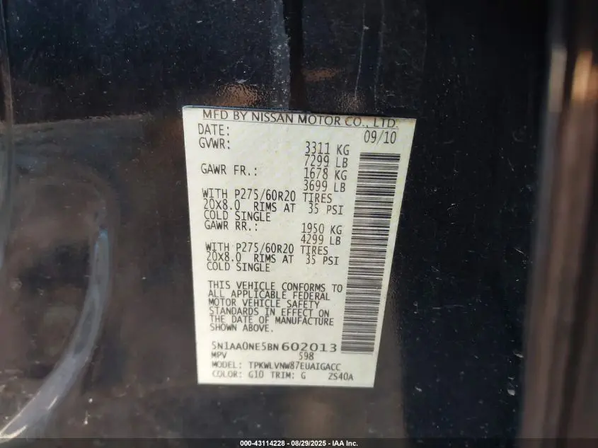 2011 NISSAN ARMADA PLATINUM