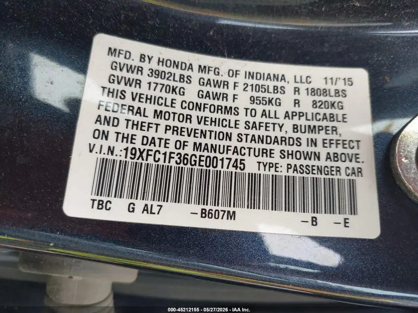 2016 HONDA CIVIC EX-T