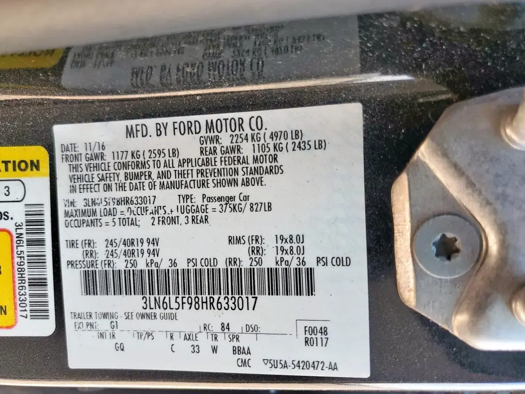 2017 LINCOLN MKZ RESERVE  