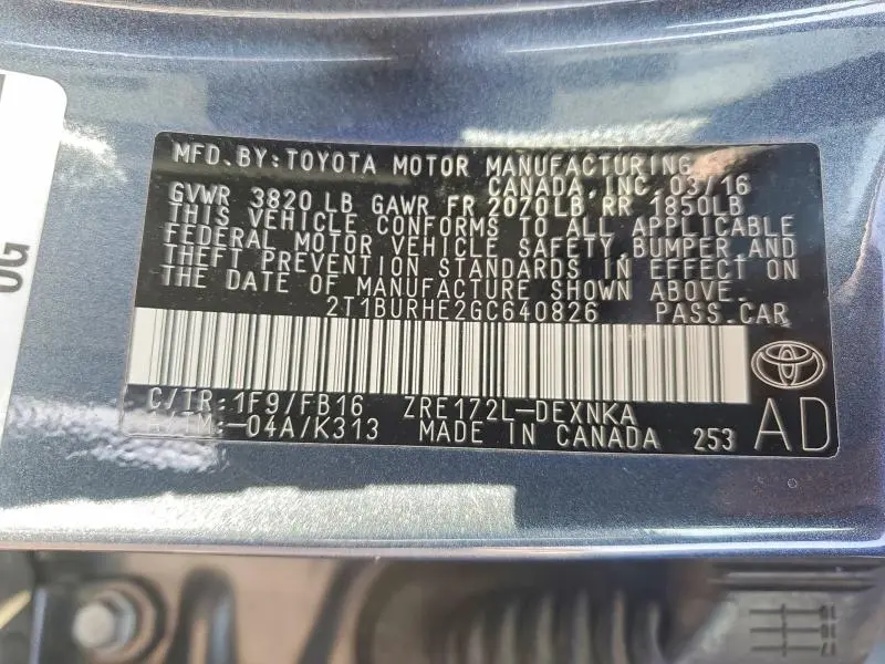 2016 TOYOTA COROLLA LE  