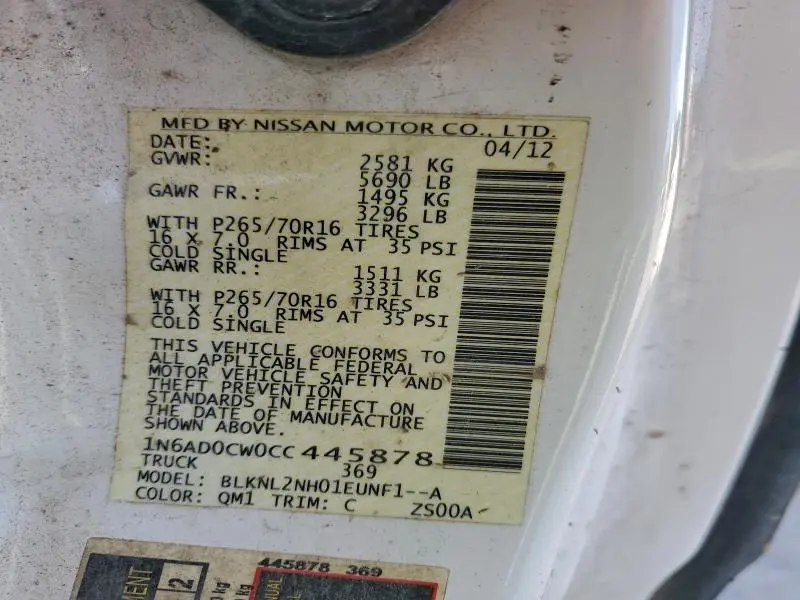 2012 NISSAN FRONTIER SV  