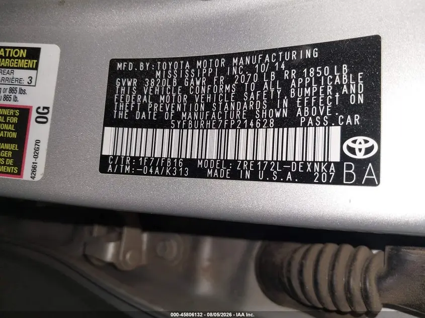 2015 TOYOTA COROLLA LE