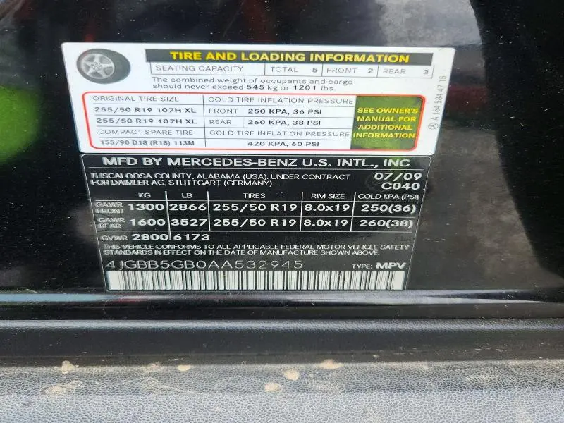 2010 MERCEDES-BENZ ML 350  