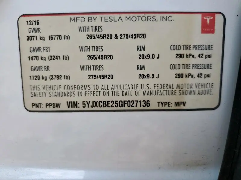 2016 TESLA MODEL X   