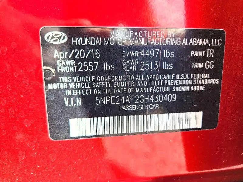 2016 HYUNDAI SONATA SE  