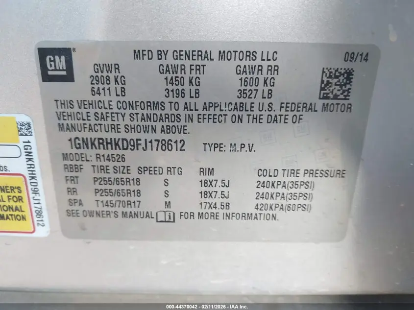 2015 CHEVROLET TRAVERSE 2LT