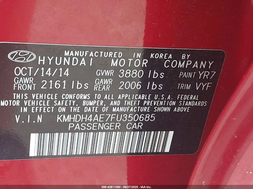 2015 HYUNDAI ELANTRA SE