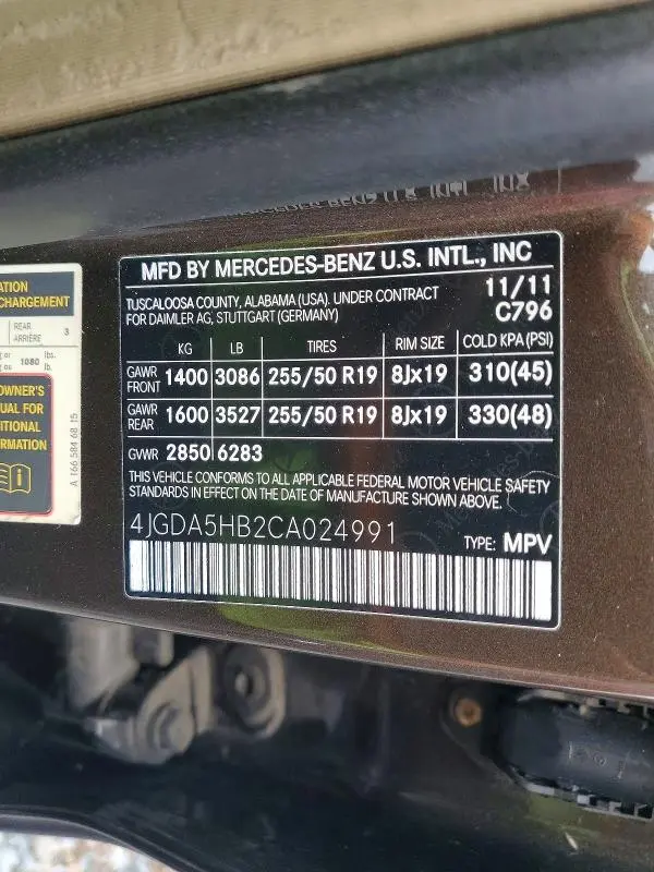 2012 MERCEDES-BENZ ML 350 4MATIC  
