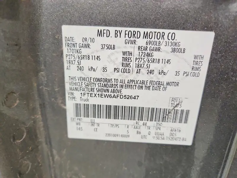2010 FORD F150 SUPER CAB  