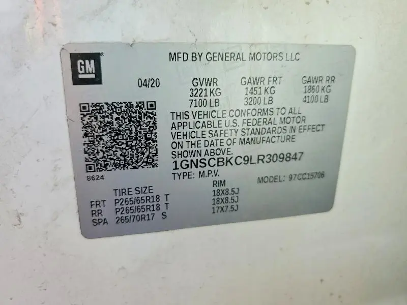 2020 CHEVROLET TAHOE C1500 LT  