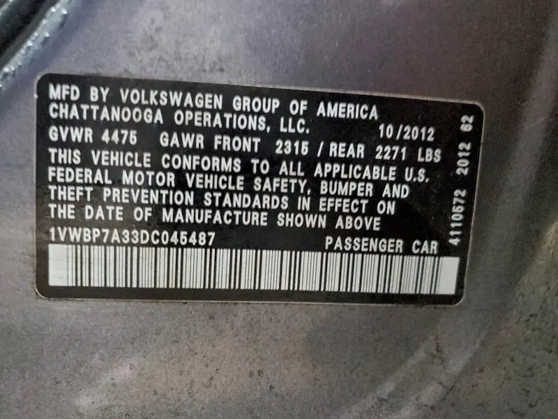 2013 VOLKSWAGEN PASSAT SE  