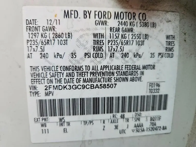 2012 FORD EDGE SE  
