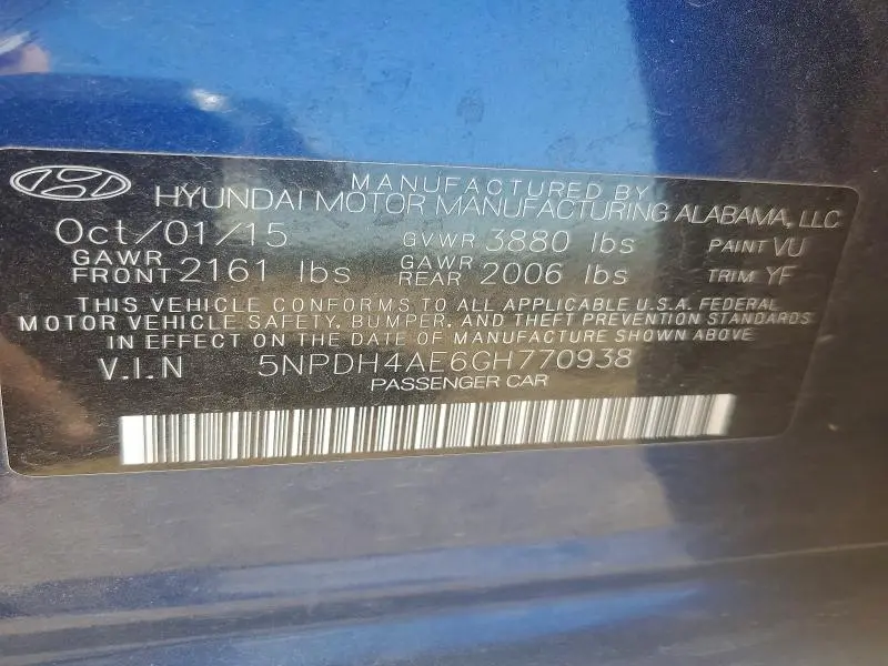 2016 HYUNDAI ELANTRA   
