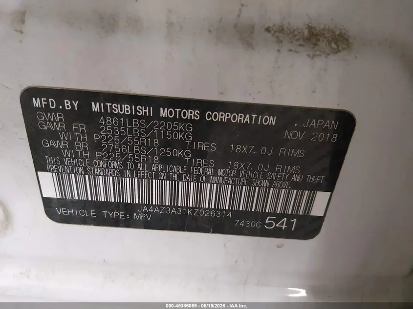 2019 MITSUBISHI OUTLANDER ES