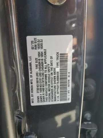 2020 HONDA RIDGELINE RTL  