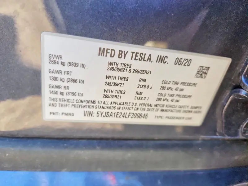 2020 TESLA MODEL S   