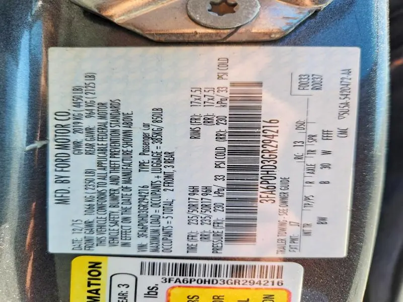 2016 FORD FUSION SE  