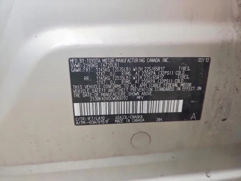 2012 TOYOTA RAV4 LIMITED  