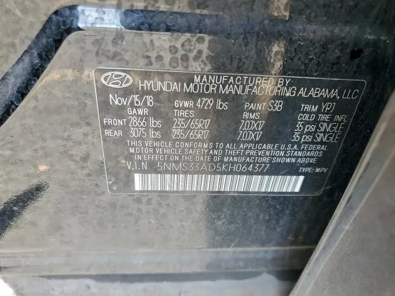 2019 HYUNDAI SANTA FE SEL  