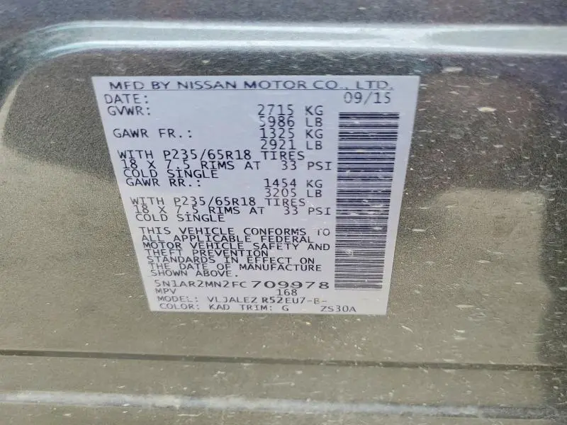 2015 NISSAN PATHFINDER SV  