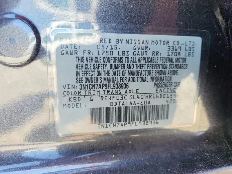 2015 NISSAN VERSA 1.6 S  