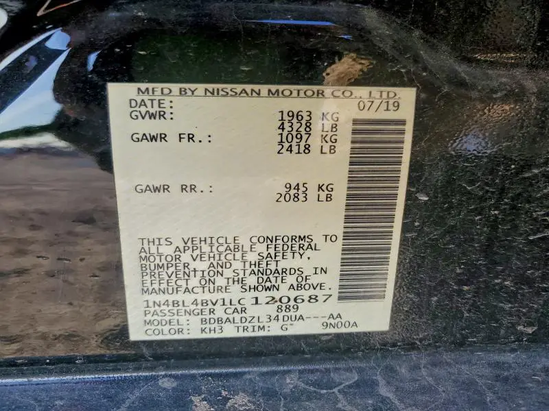 2020 NISSAN ALTIMA S  