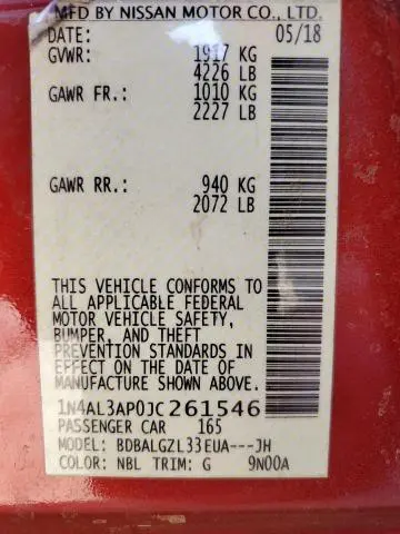 2018 NISSAN ALTIMA 2.5  