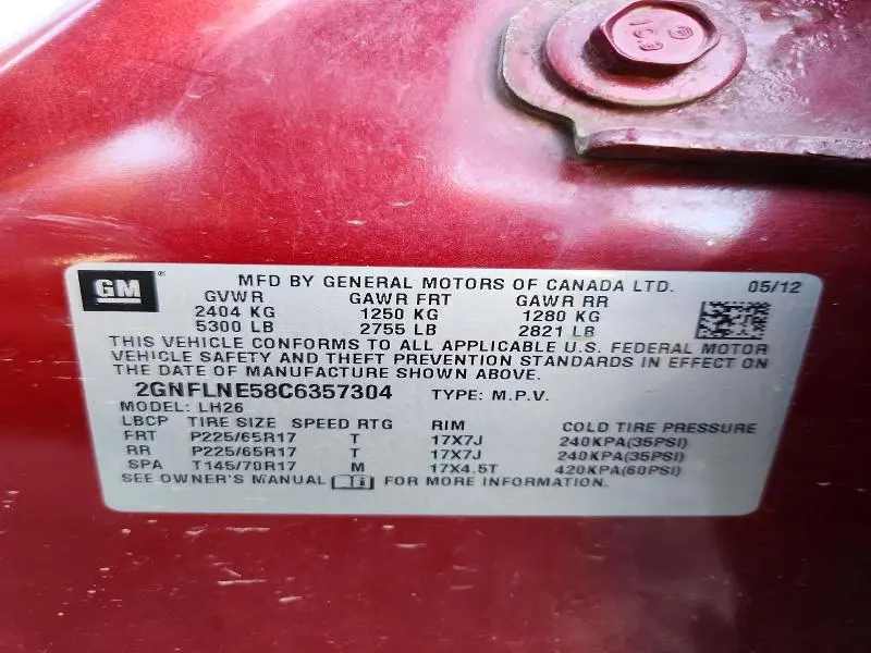 2012 CHEVROLET EQUINOX LT  