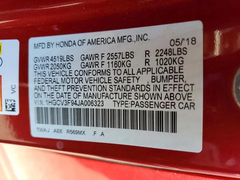 2018 HONDA ACCORD TOURING HYBRID  
