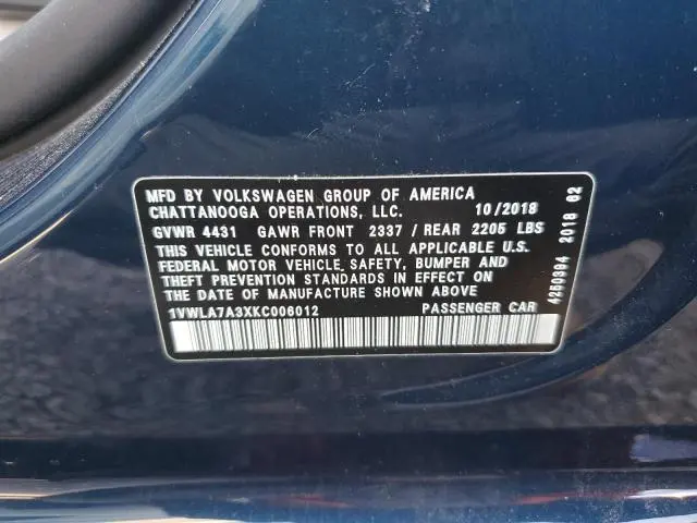 2019 VOLKSWAGEN PASSAT WOLFSBURG  