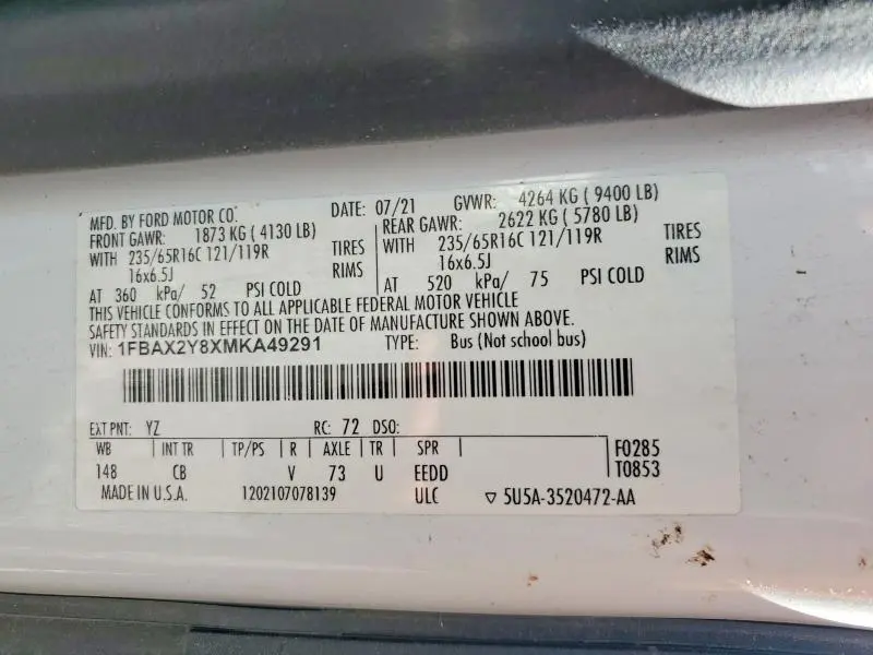 2021 FORD TRANSIT T-350  