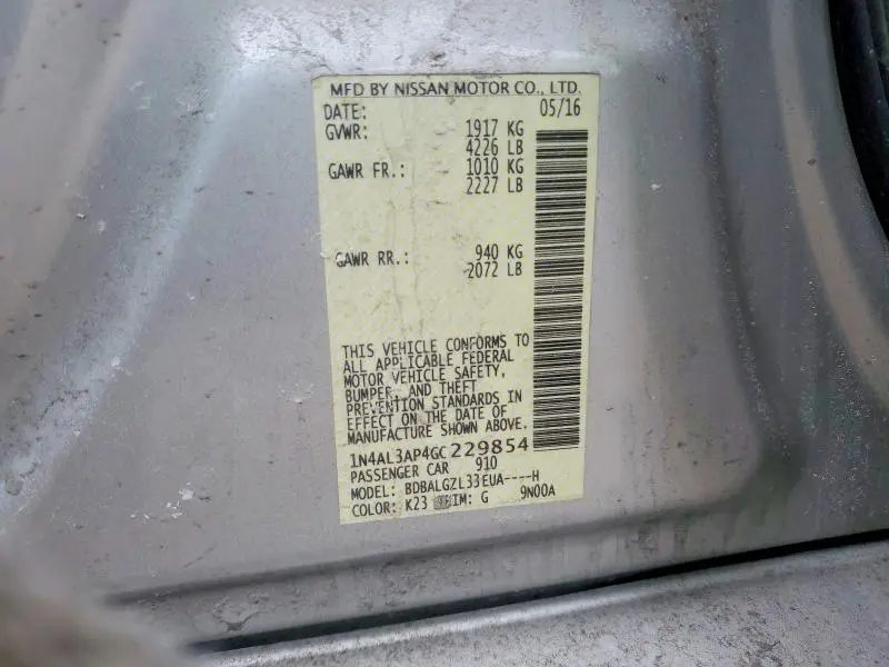 2016 NISSAN ALTIMA 2.5  