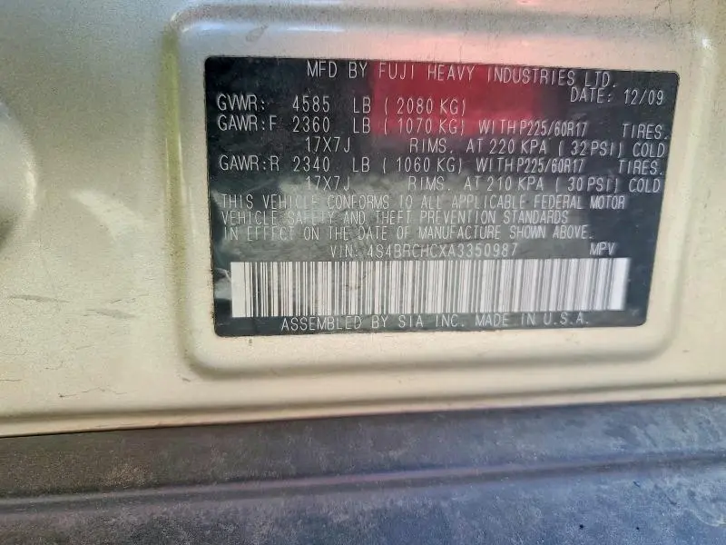 2010 SUBARU OUTBACK 2.5I PREMIUM  