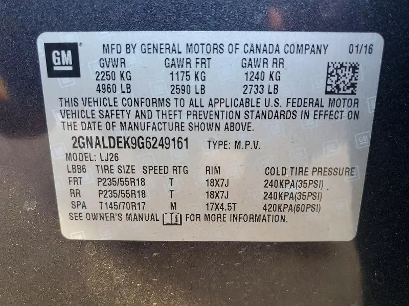 2016 CHEVROLET EQUINOX LTZ  