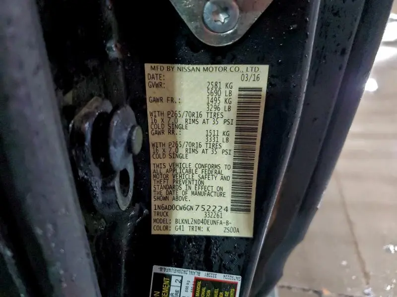 2016 NISSAN FRONTIER SV  