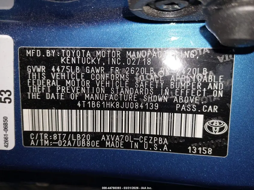 2018 TOYOTA CAMRY XSE