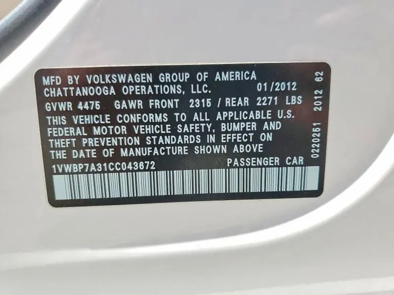 2012 VOLKSWAGEN PASSAT SE  
