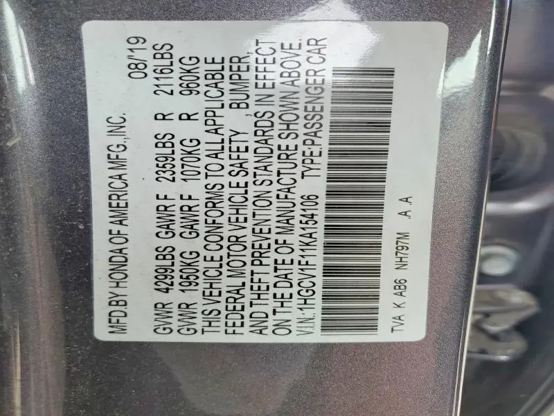 2019 HONDA ACCORD LX  