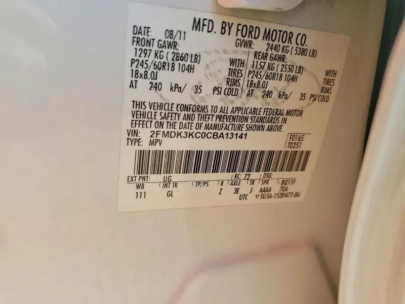 2012 FORD EDGE LIMITED  