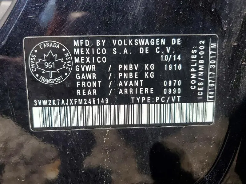 2015 VOLKSWAGEN JETTA BASE  