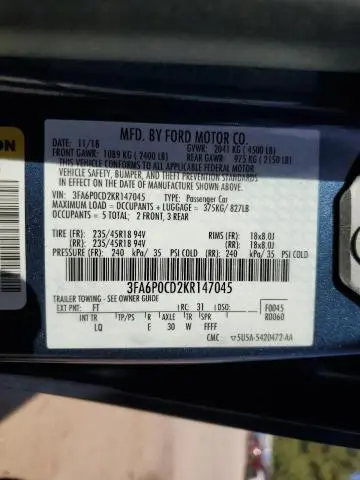 2019 FORD FUSION SEL  